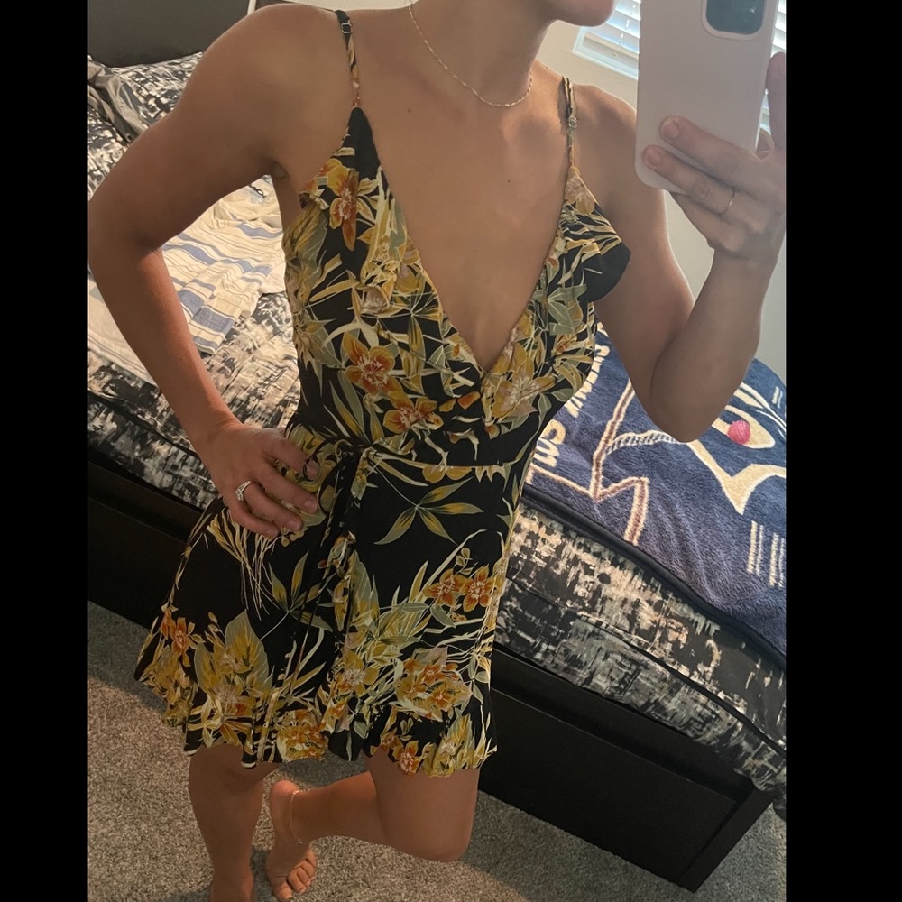 Tropical Mini Wrap Dress
